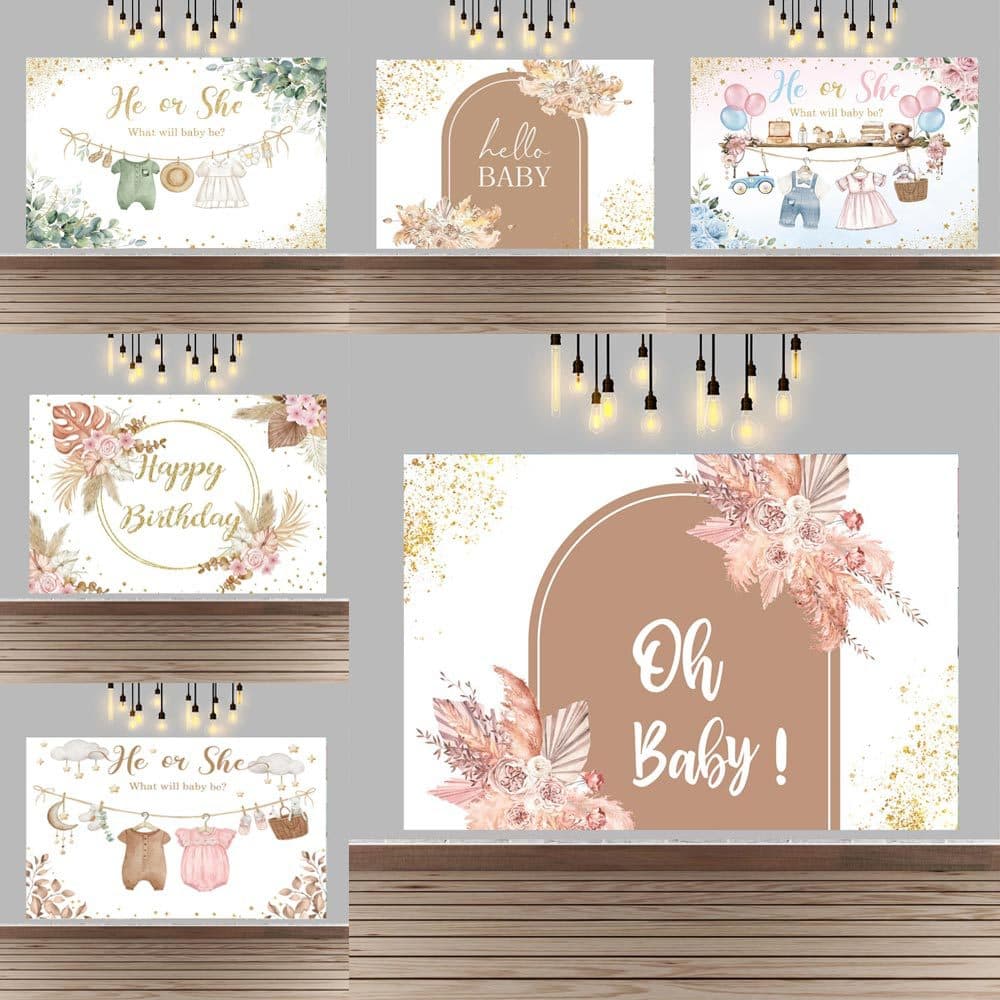 Cross-border bohemian flowers newborn christening party background cloth green leaves floral gender reveal banner hanging cloth