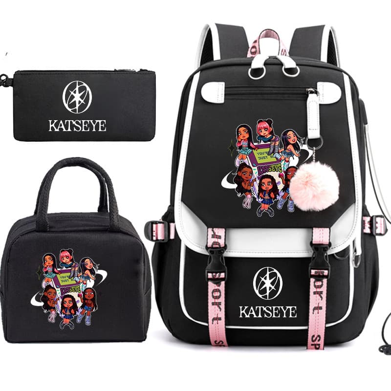Katseye K-Pop Girl Group Backpack Set for Middle and High School Students, Amazon Double Strap Backpack with Pencil Case, 3-Piece Set 1216