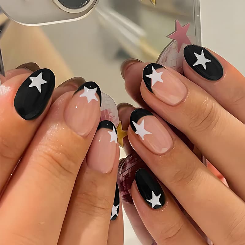 Hot-selling oval star patch nails for cross-border e-commerce, ins-style finished false nails