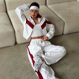 2026 Cross-border European and American Fashion Casual Women's Long-sleeve Contrast Color Sports Jacket and Pants Set Street Style Women's Set