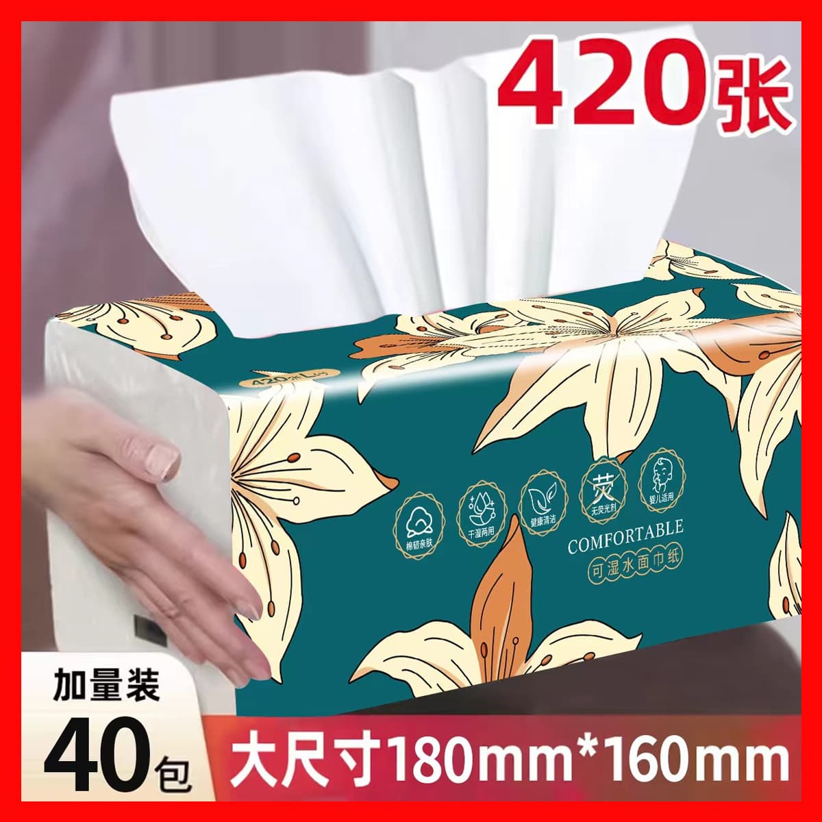 Jielan Ya 420-sheet tissue paper, 40-pack bulk toilet paper, wholesale bathroom tissue, household towels, facial tissues, dropshipping