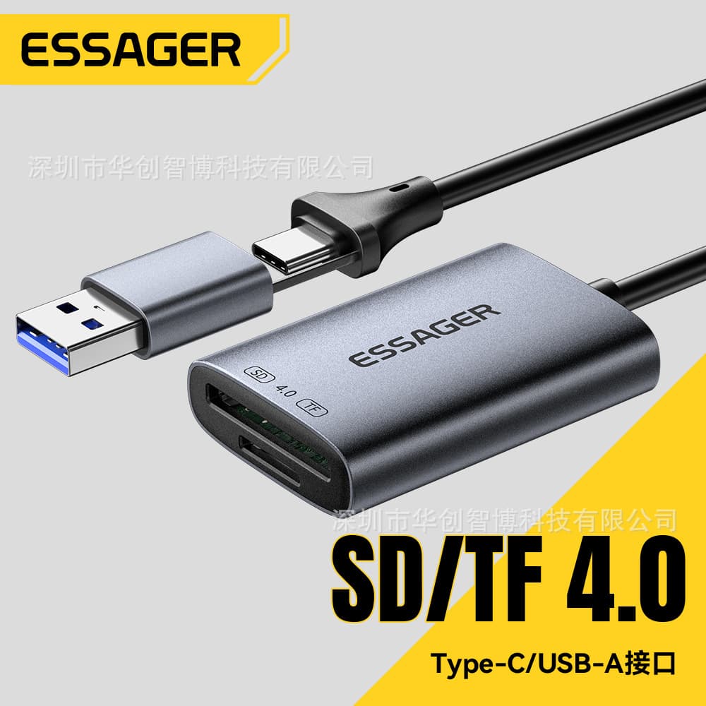 ESSAGER Real Silver Card Reader 2-in-1 SD/TF Card Reader High-speed 5Gbps Multi-Function Card Reader Limited to 2TB