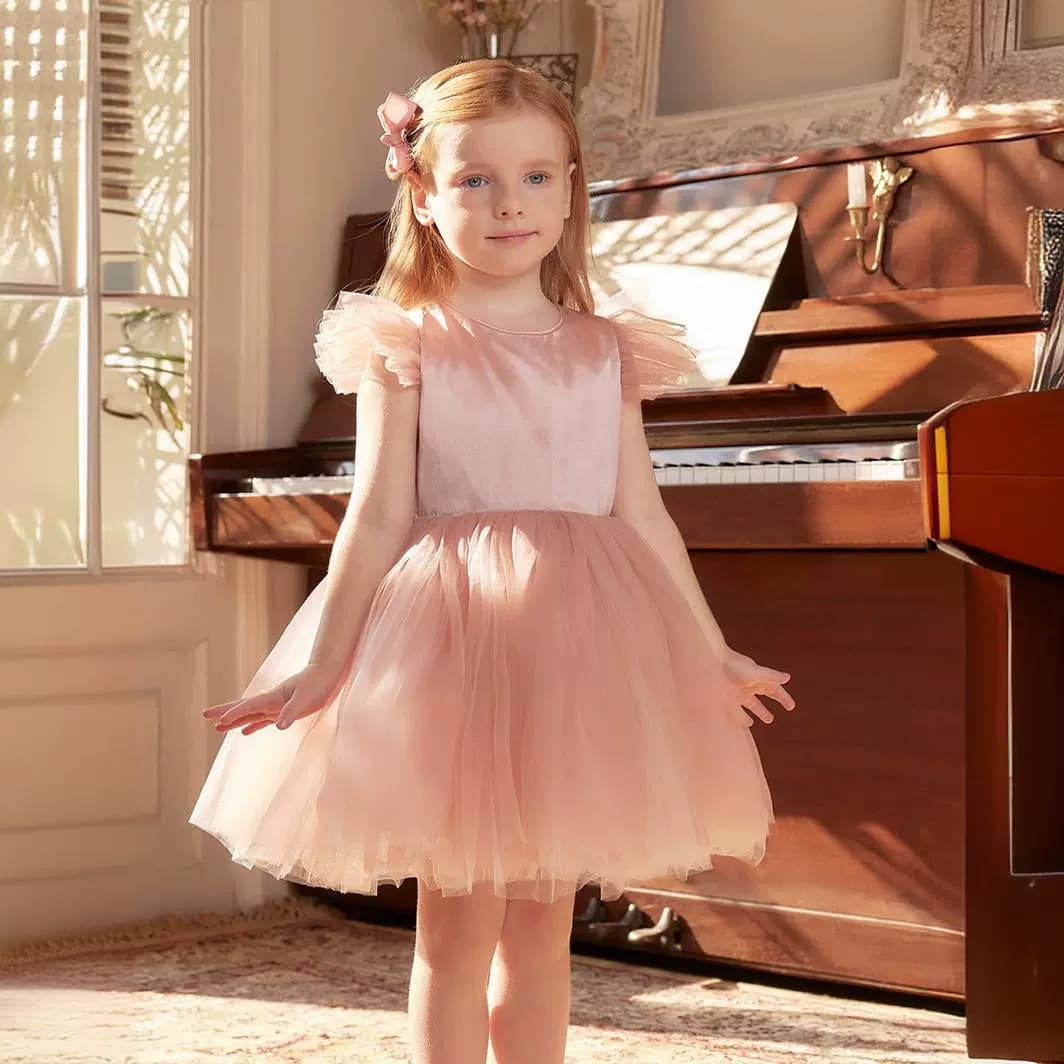 Children's first birthday dress, birthday puffy princess dress, 2026 new style French satin girls' dress, fashionable and stylish