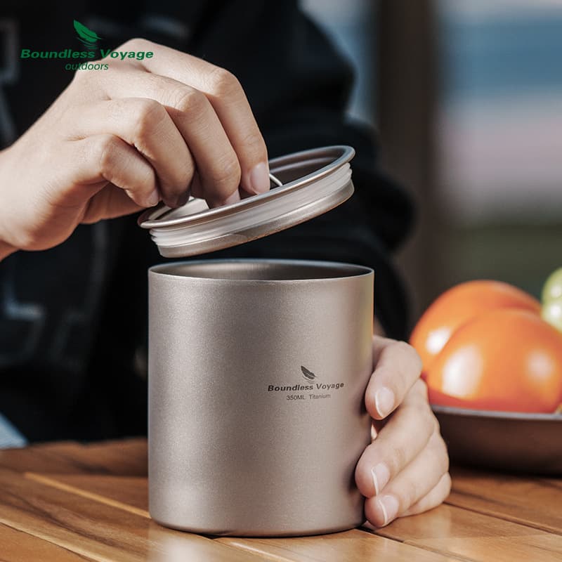 ✅ Pure Titanium Double-Walled Heat-Insulated Mug 350ml, Outdoor Camping Cup with Lid for Tea and Coffee