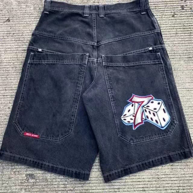 Cross-border e-commerce Y2k denim shorts street wear hip-hop retro graphics black loose gothic men's shorts