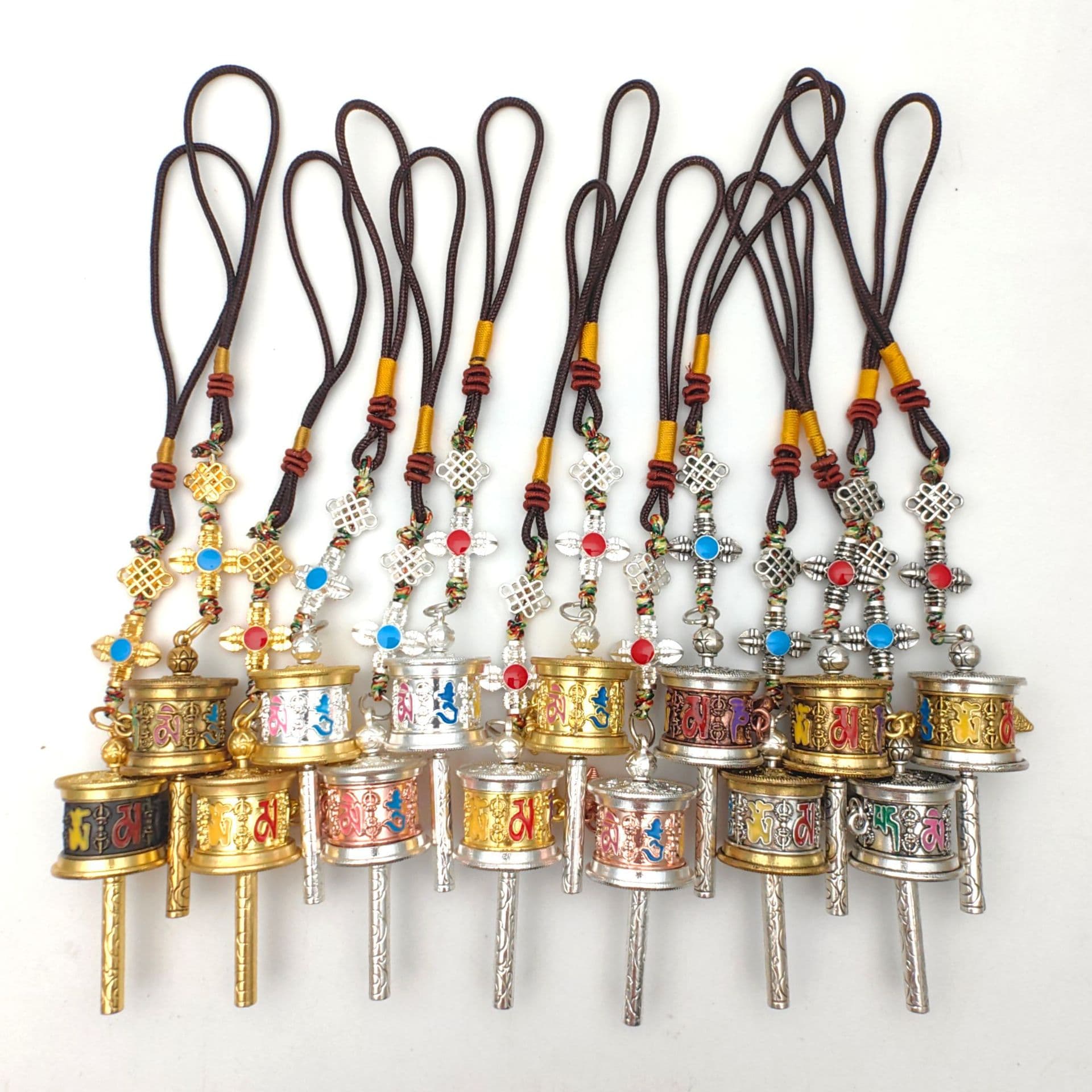 Tibetan prayer wheel with Six-Syllable Mantra, retro ethnic-style vajra rope bag and car pendant, fashionable accessory