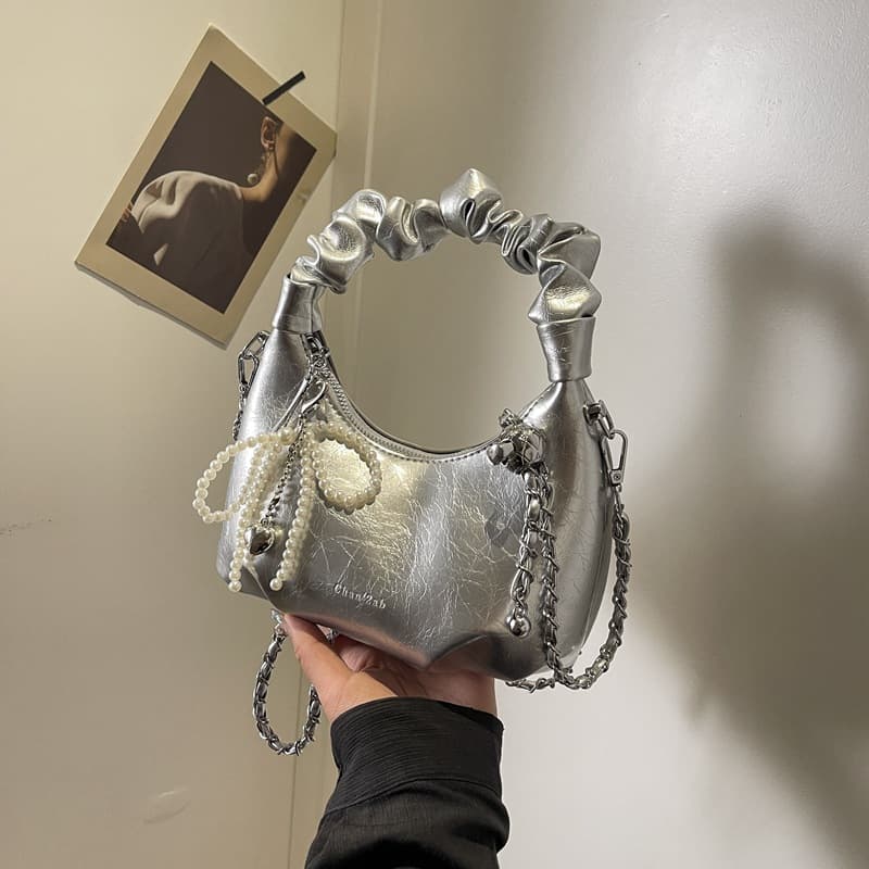 Fashion Portable Pleated Dumpling Bag Women's Bag High-end Shoulder Bag 2024 Summer New Chain Crossbody Women's Bag