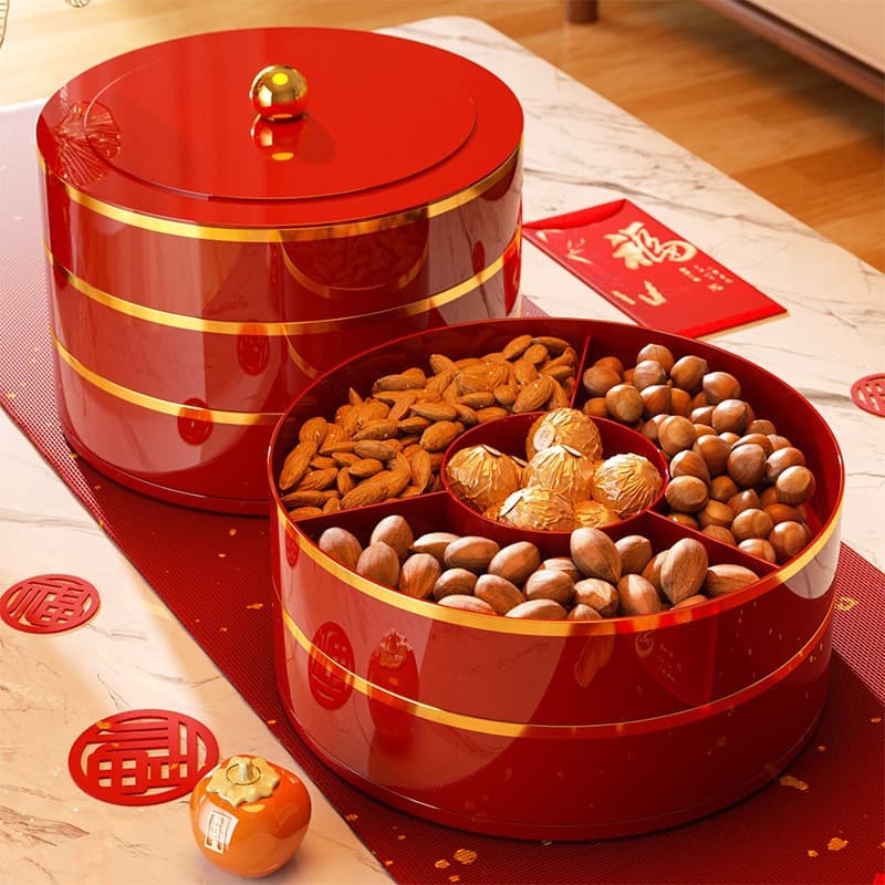 New Year Dried Fruit Storage Box Living Room Nut Candy Box with Lid Household Snack Sunflower Seed Dried Fruit Tray Guest Serving Tray