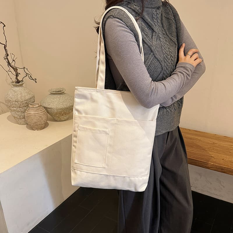 Canvas bag zipper portable large capacity canvas tote bag can be printed with LOGO canvas student shoulder bag