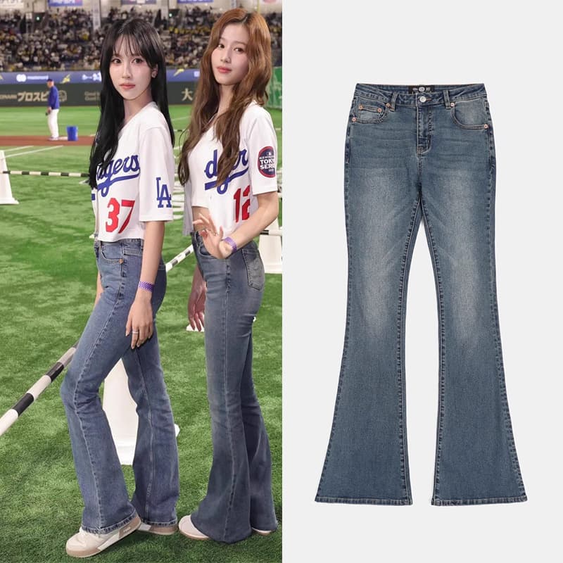 Badblood Sana-inspired American Retro Sana Micro-flare Jeans, Sexy Slim Fit Low-rise Flared Pants