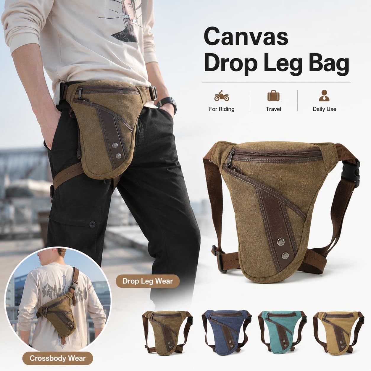 Factory Wholesale Canvas Men's Waist Bag Fashion Durable Leg Bag Crossbody Shoulder Bag European American Retro Men's Bag