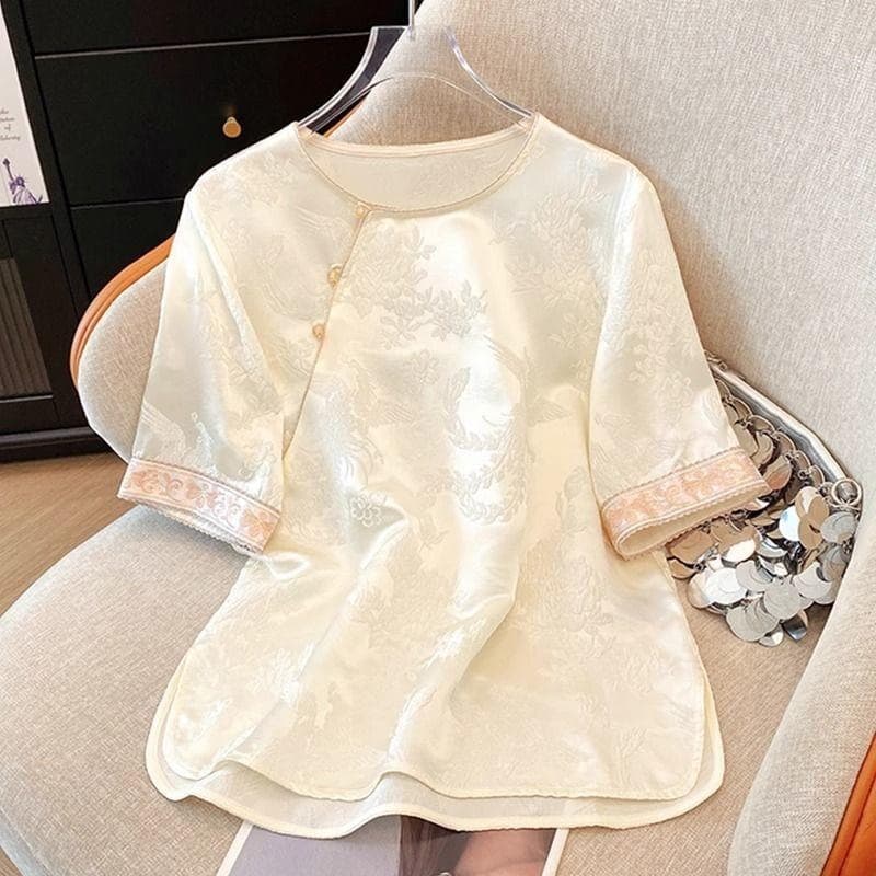 Spring New Chinese Style Solid Color Base Tee, Fashionable and Versatile Women's Short Sleeve 2026 Inner Layer Top, Elegant and Trendy