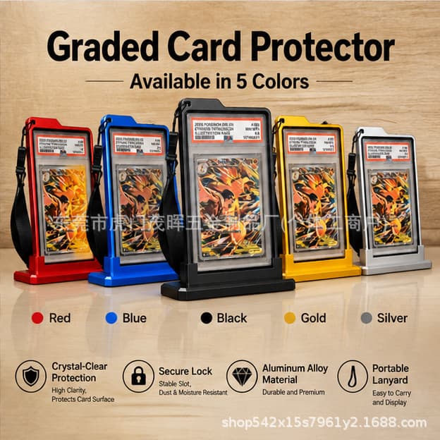PSA 35PT Graded Card Holder with Lanyard Hole, Metal Protective Case, Portable Pokemon Card UV-Proof Storage Box, Protective Sleeve