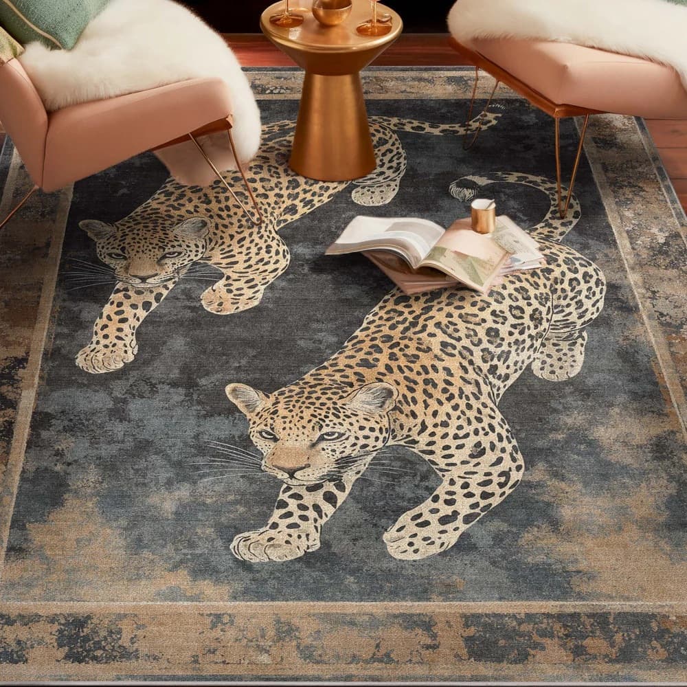 Vintage Persian Floral Carpet for Living Room, Tiger Carpet for Bedroom, Large Area Thick Carpet