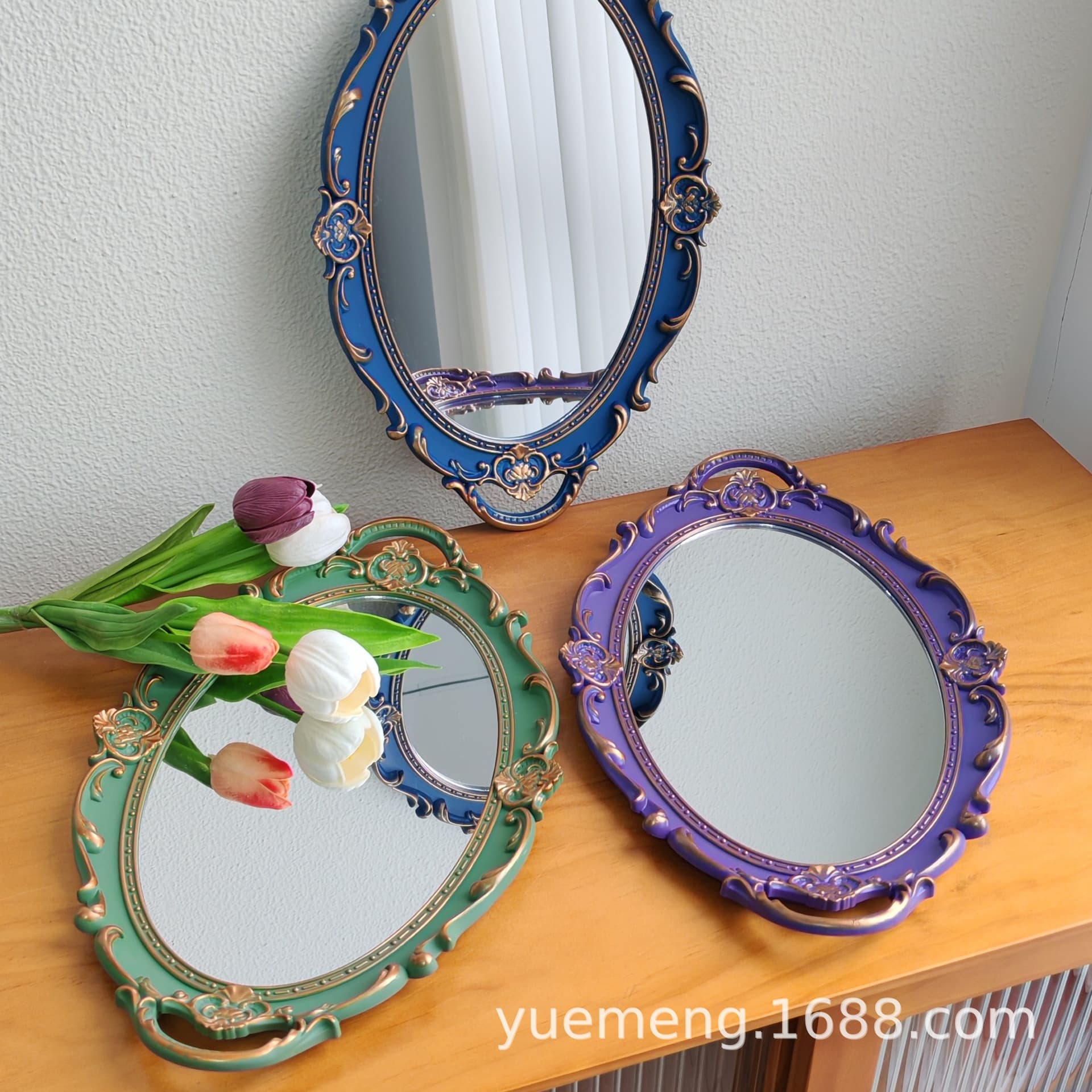 Cross-border European French Vintage Photography Prop Relief Jewelry Storage Ornament Desktop Decorative Mirror Glass Tray