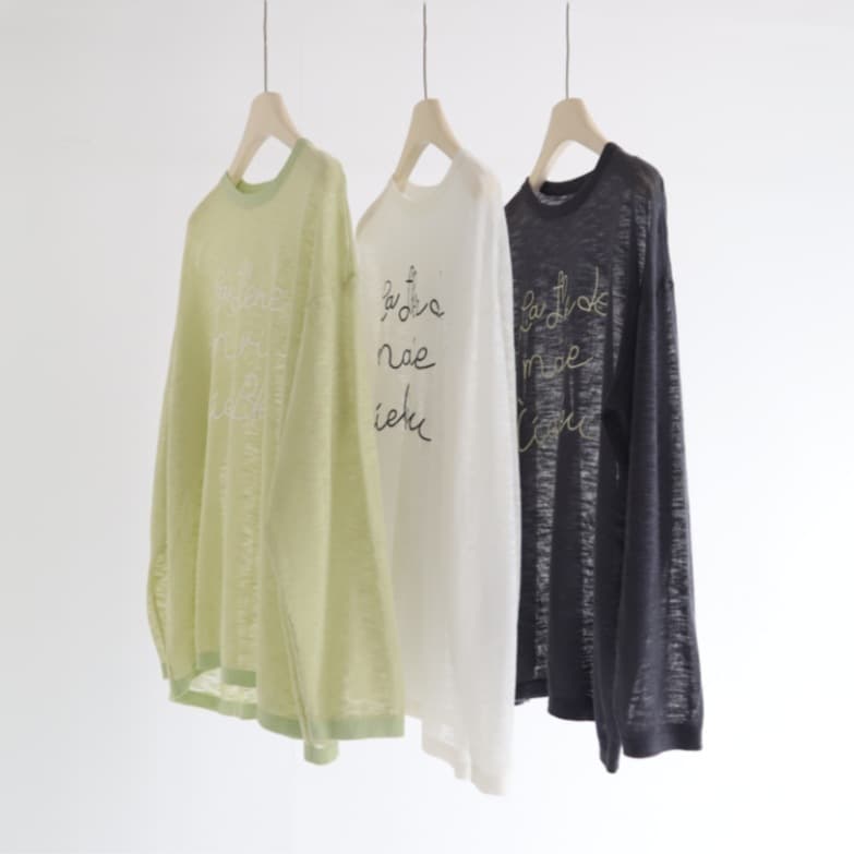 Bamboo Joint Linen Letter Print Long Sleeve Sheer Lightweight Knit Cardigan Women's Summer New Loose Casual T-Shirt Top