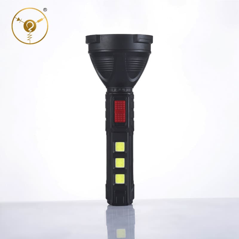 Solar Charging Flashlight with Side Light LED Flashlight Black Plastic Flashlight Rechargeable Lithium Battery Torch