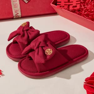 Wedding Slippers Festive Red Couple Unisex Autumn Winter Luxury Newlywed Slippers Groom Bride Pair Set