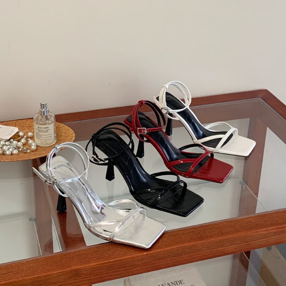 988-2~2026 summer new style square toe open toe French style high heel sandals for women
