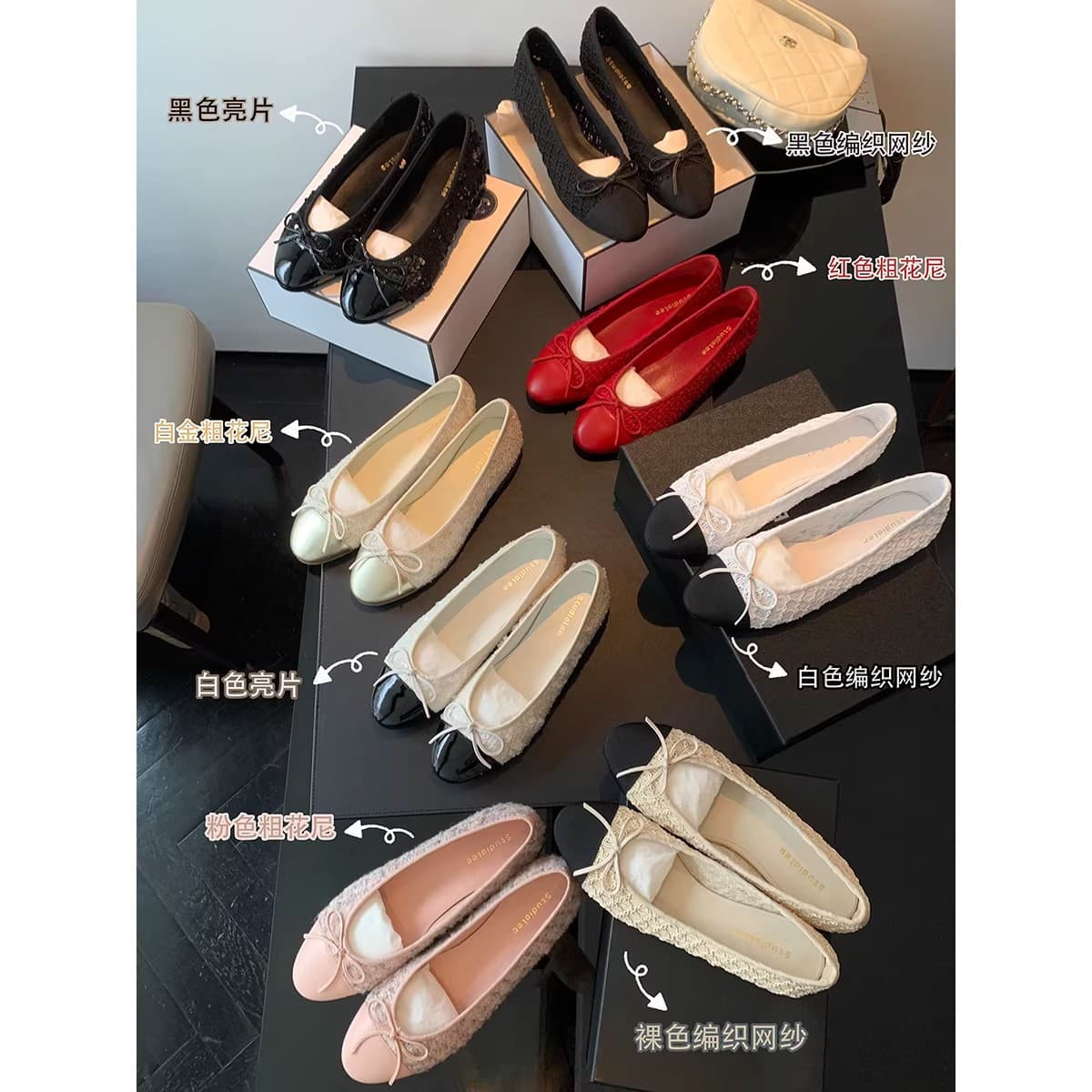 In stock and ships instantly! Classic spliced round toe tweed flat low-heel single shoes for women, same style as Grape Mom