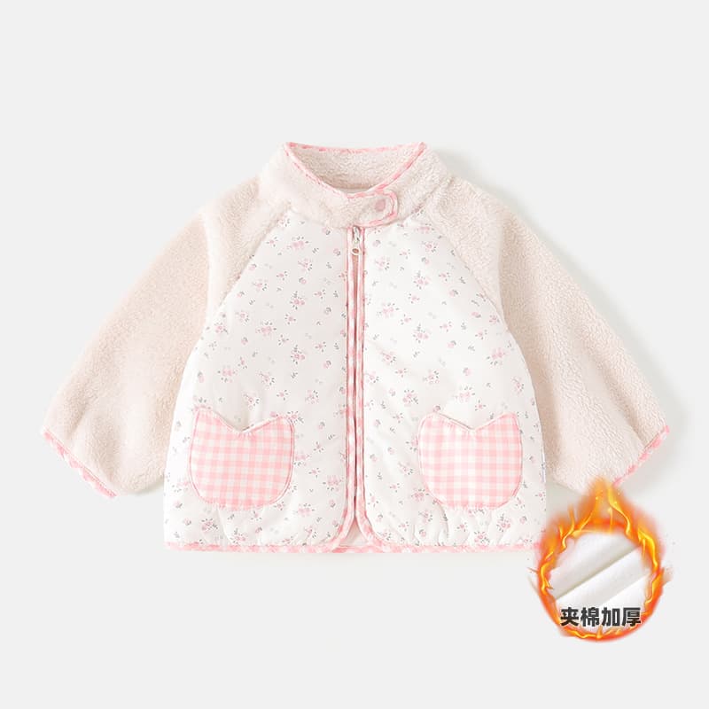 Baby Girl Winter New Style Quilted Coat Infant Girl Floral Cute Pocket Warm Outdoor Top 6130