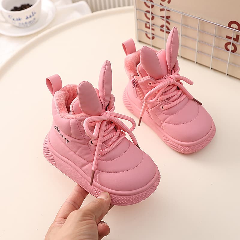 Medium and Small Kids Fleece Lined Warm Loafers Autumn and Winter New Girls High-Top Sports Shoes Toddler Baby Soft Sole Cotton Shoes