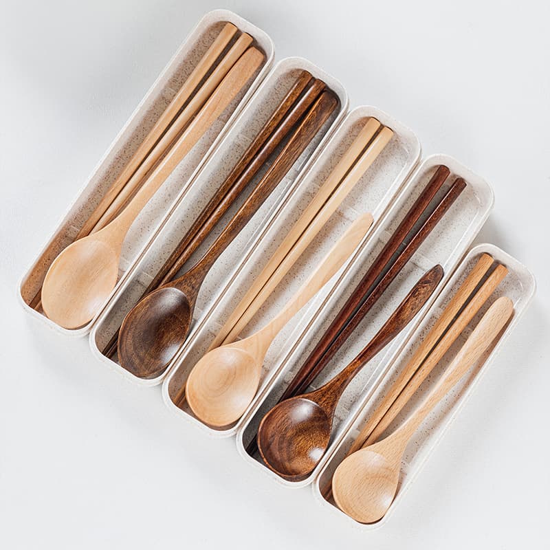 Korean Style Portable Cutlery Set Wooden Chopsticks and Spoon Two-Piece Set for Students, Children, Office Workers, Outdoor Travel