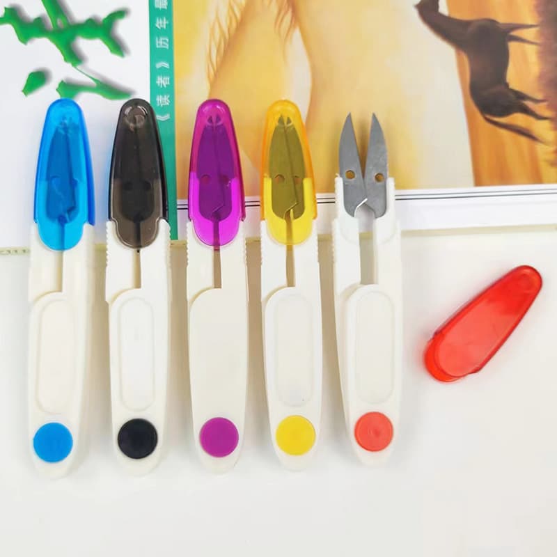 U-Shape Spring Yarn Scissors Household Transparent Cover Safety Small Scissors Trimming Scissors Fishing Line Scissors Cross Stitch Sewing Scissors