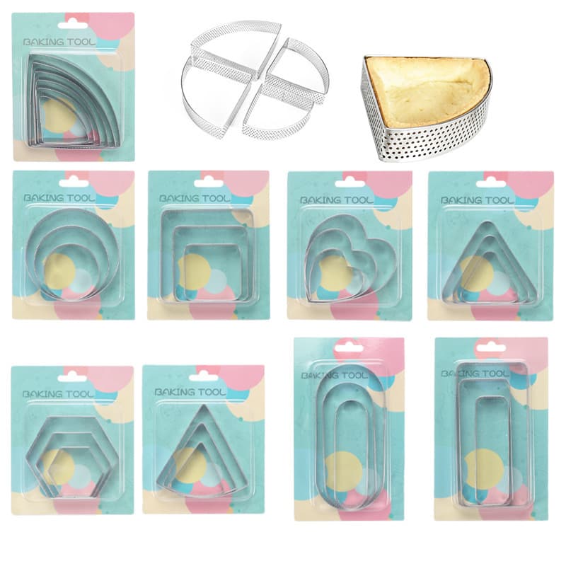430 Stainless Steel French Perforated Tart Rings Set of 3 Fruit Tart Rings Mousse Ring Cheesecake Mold