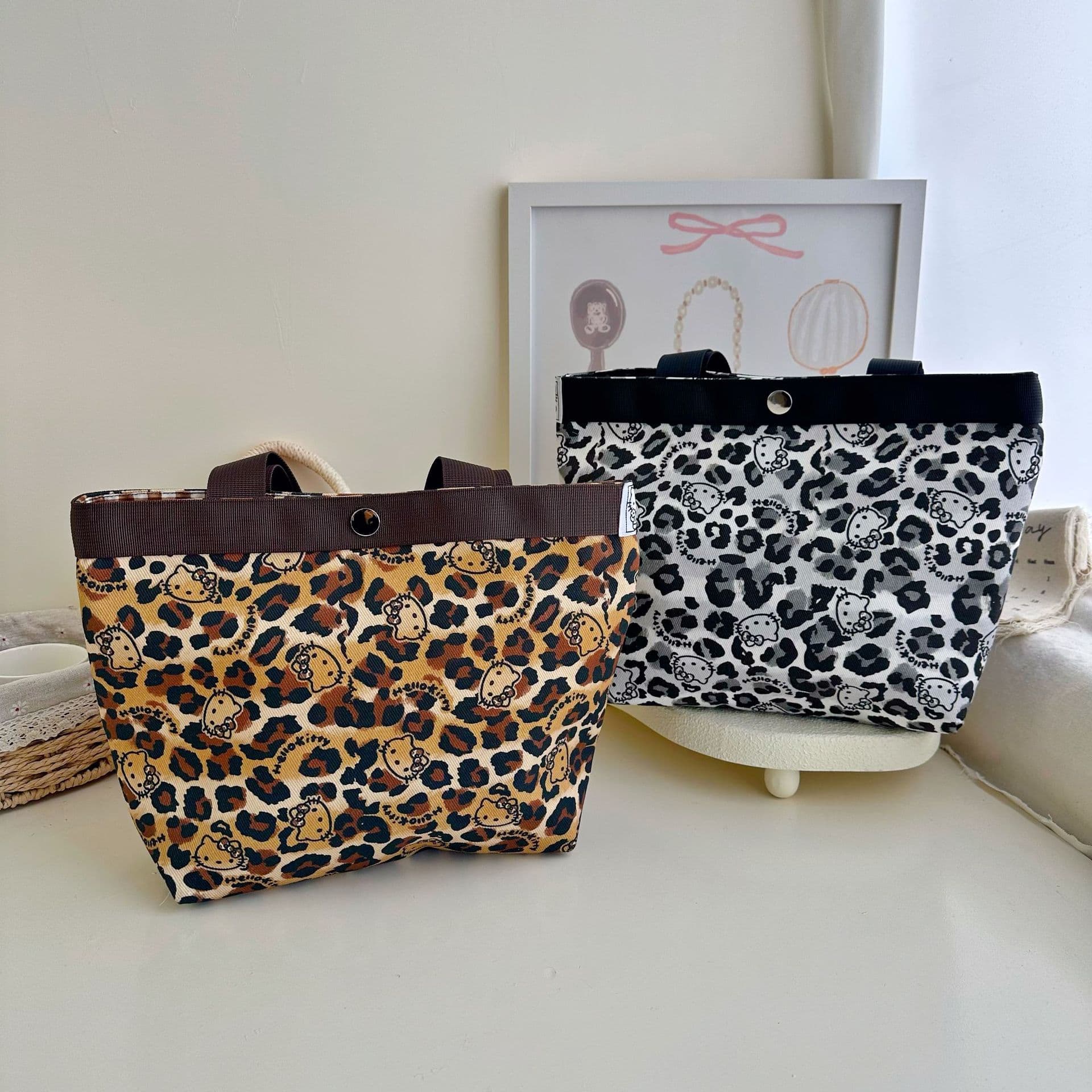 Leopard print tote niche original design handmade leopard print diagonal cross-hand two-purpose bag tote canvas large bag