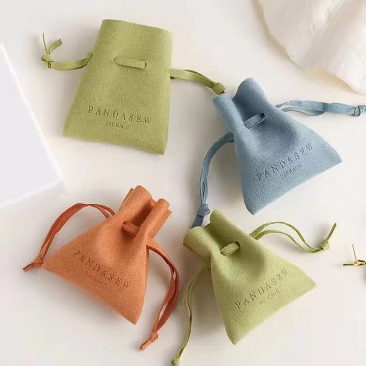 Factory Direct Sale New Genuine Microfiber Drawstring Bag Jewelry Ear Studs Earrings Necklace Packaging Bag with Logo Printing
