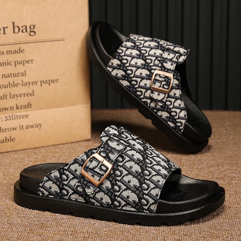 Checkered Dark Color Slippers for Men New Style High-End Men's Slippers Outdoor Summer Sandals Flip Flops Men's Summer Slippers