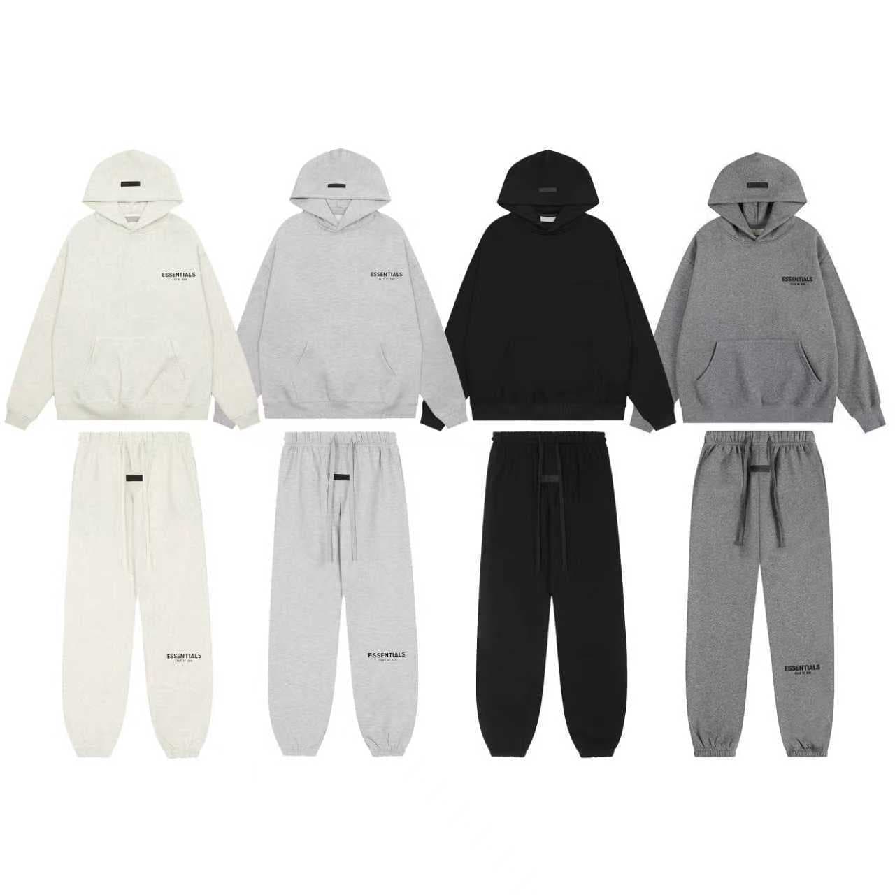 Fall/Winter Essentials Flocked Letter Hoodie Set, Unisex Loose-Fit Fleece-Lined Outerwear