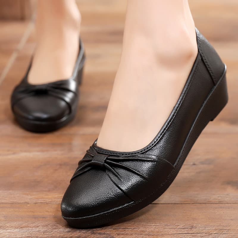 Bow Flat Shoes for Women, Fashionable Low Heel, Slip-Resistant and Durable Plastic Shoes, Casual Mother Shoes, Work Shoes for Women