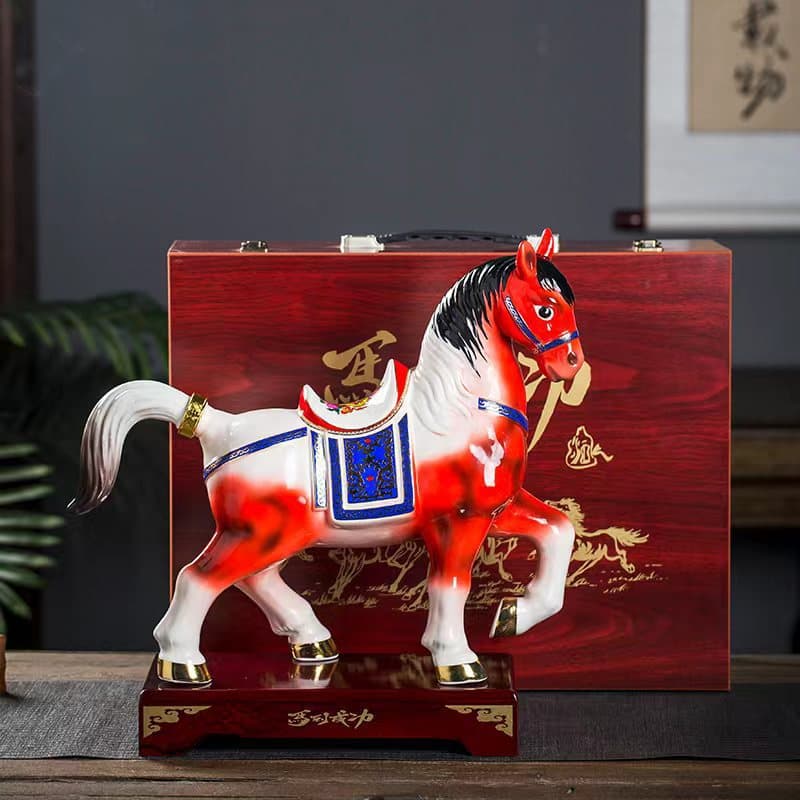 Jingdezhen Ceramic Wine Bottle 3 Jin Capacity Horse to Success Enamel Color Sealed Collectible Gift Ornament