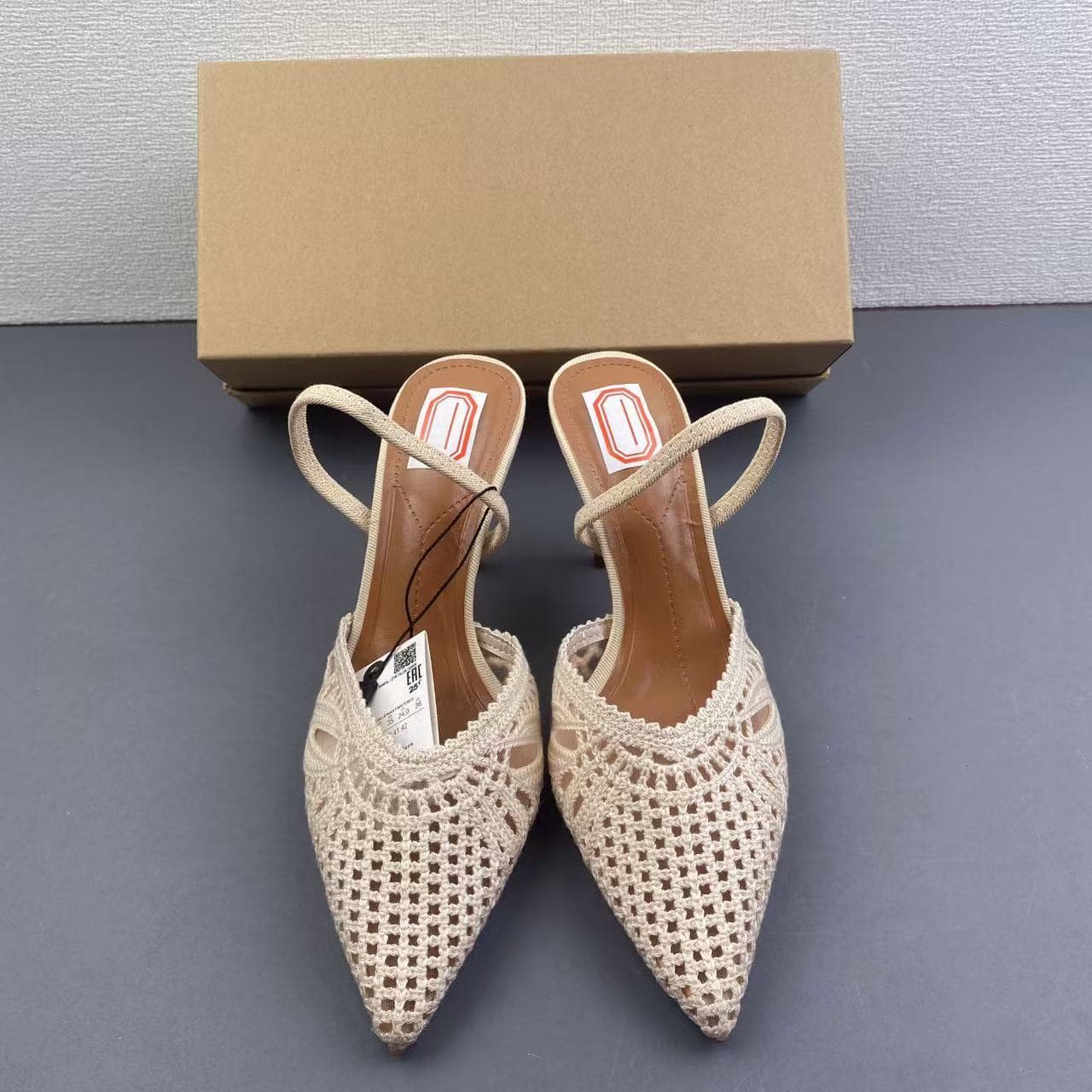 ZA2026 new beige braided pointed-toe stiletto sandals for women summer French hollow high-heeled shoes for women with versatile temperament