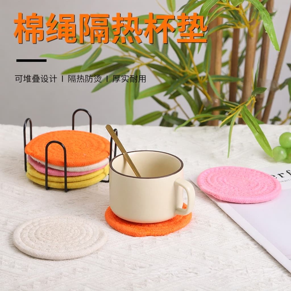 Nordic ins cotton rope woven placemat casserole mat kitchen table thickened insulation pad round cotton rope woven coaster