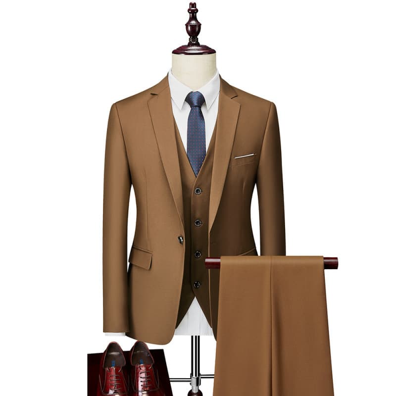 Amazon Foreign Trade Men's Business Casual Suit Set Premium Wedding Groom Suit Men's Three-piece