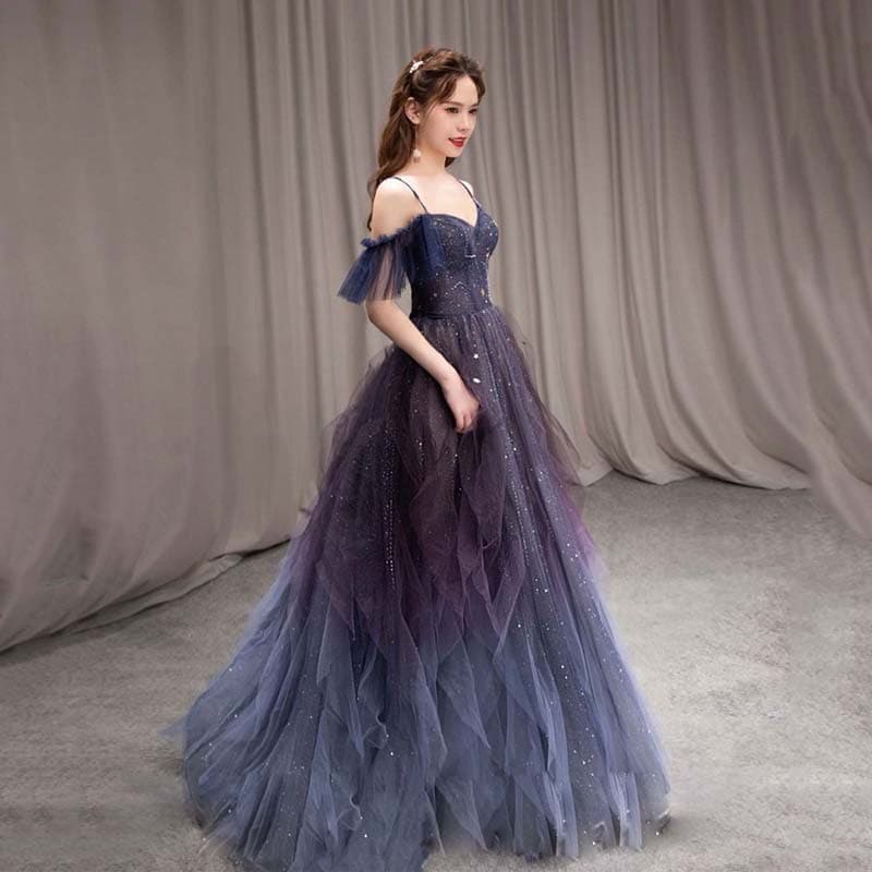 Strapless Evening Gown with Starry Sparkle, High-Waist Slimming Dress for Engagement Banquet, Wedding Toast, School Anniversary, Art Exam, and Performance