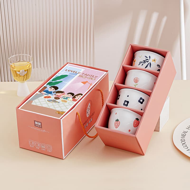 Ceramic Bowl Set Household Rice Bowl Tableware Gift Box Set, Custom Logo Available, Underglaze Color White Porcelain Bowl and Chopstick Set