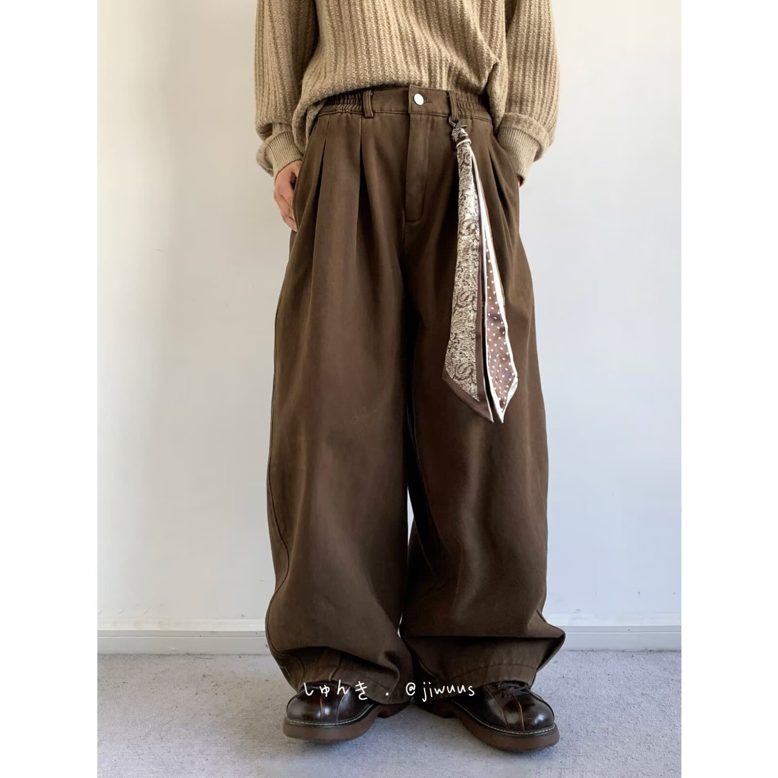 Japanese Retro Baggy Relaxed Fit Pants for Men Spring 2026 Collection, Loose Dropped Crotch Curved Wide Leg Banana Pants
