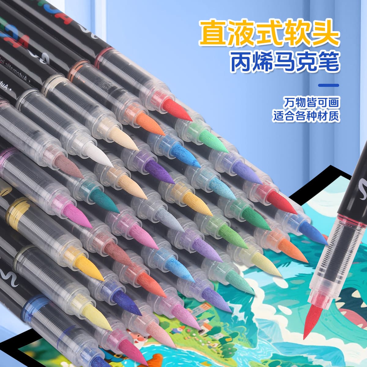 Direct Liquid Acrylic Marker Pen Single Piece Self-Select Black White Non-Bleeding Blendable Art-Specific Soft Tip Brush