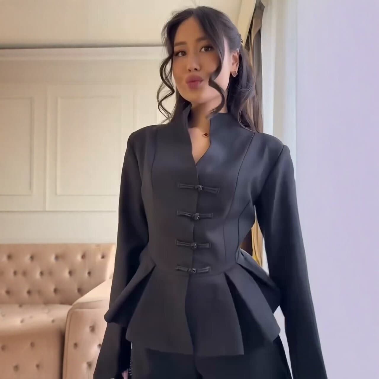 2026 New Chinese Style Frog Button Slim Fit Blazer for Women Long Sleeve Elegant Slim Fashion Asymmetric Top