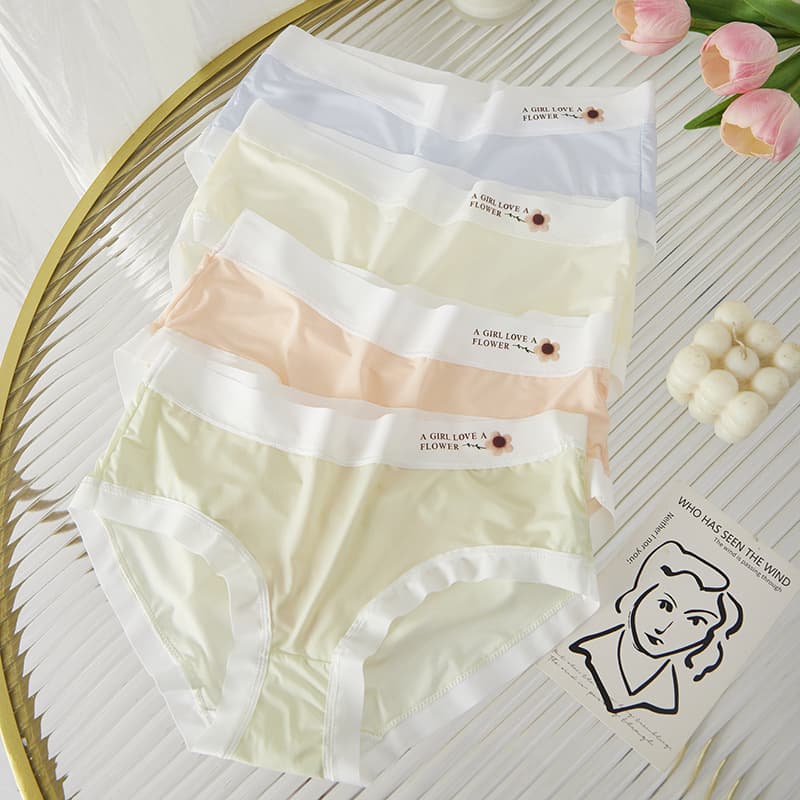7A Antibacterial Printed Ice Silk Seamless Panties Women Mid-Waist Cotton Crotch Plus Size Quick-Dry Mask Panties Wholesale