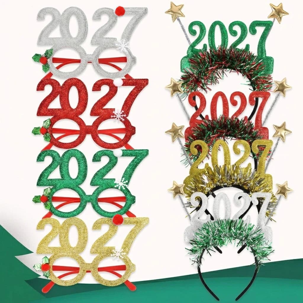 New 2027 New Year Glasses Headband Creative Photo Prop for New Year's Eve Party Digital Number Headband Glasses