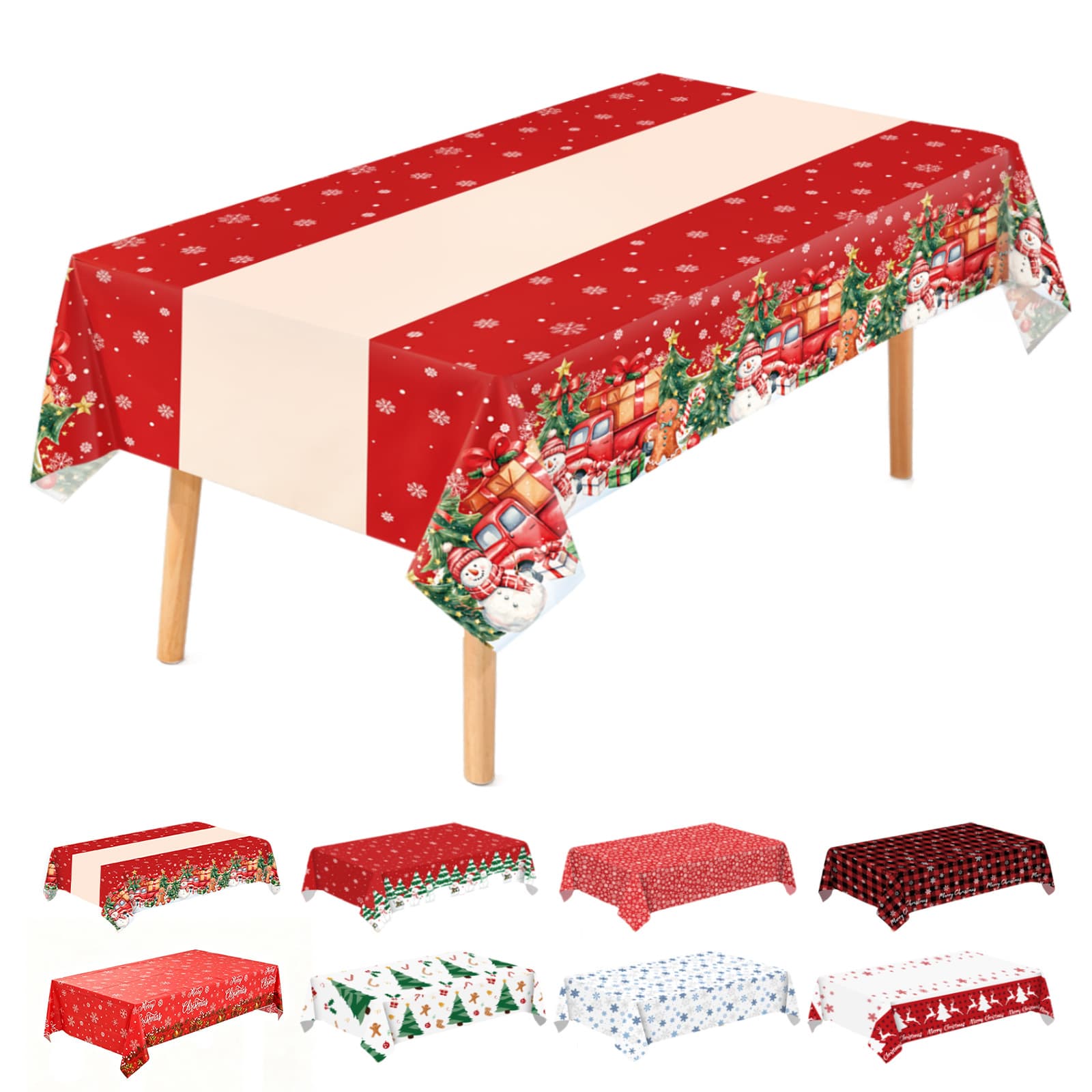 New Disposable Christmas Party Tablecloth Cross-border Amazon Snowflake Gingerbread Man Decoration Thickened Plastic Table Cover