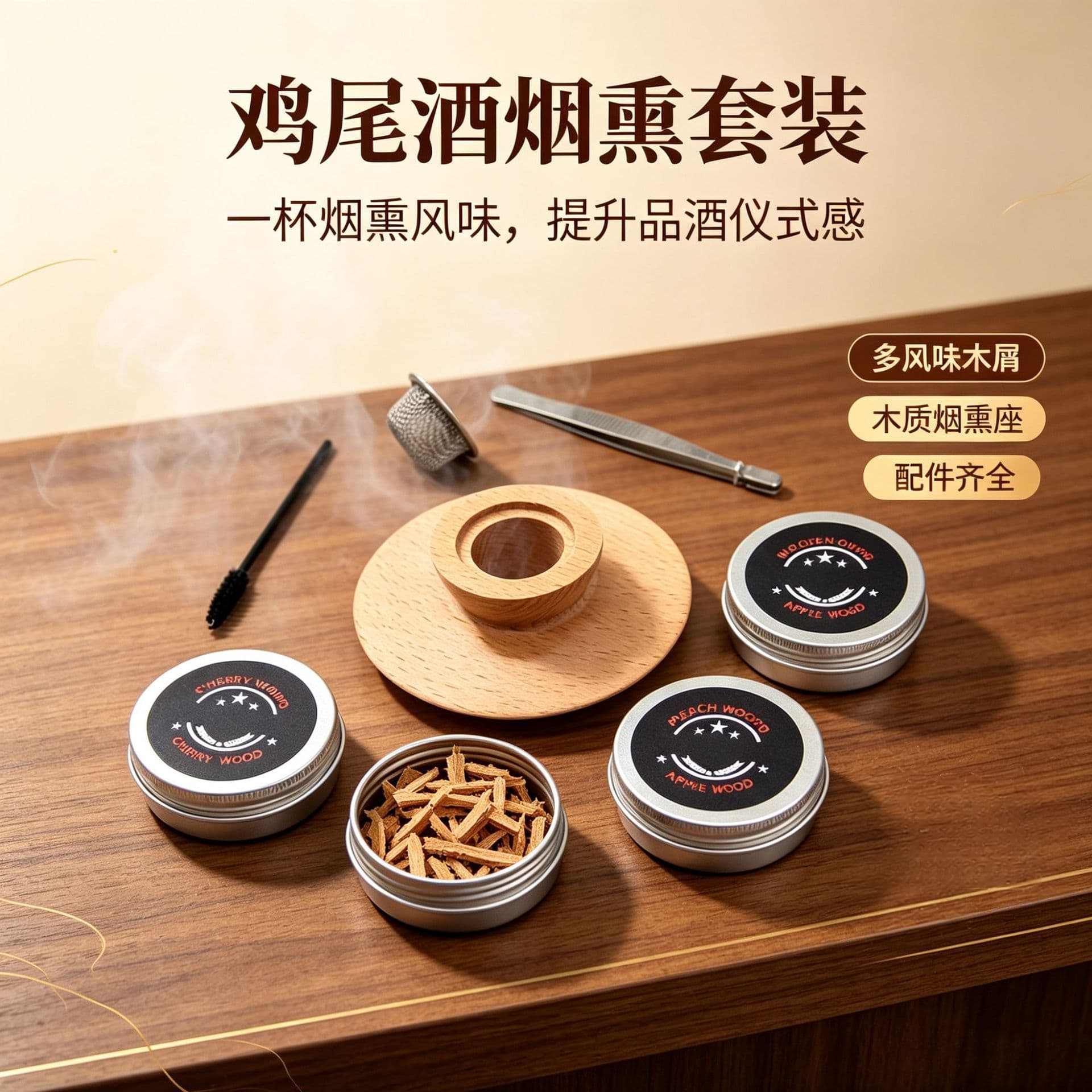 Cocktail Smoker, Wooden Smoker Kit, Kitchen Smoking Cooking Tool, Bar Bartending Smoker