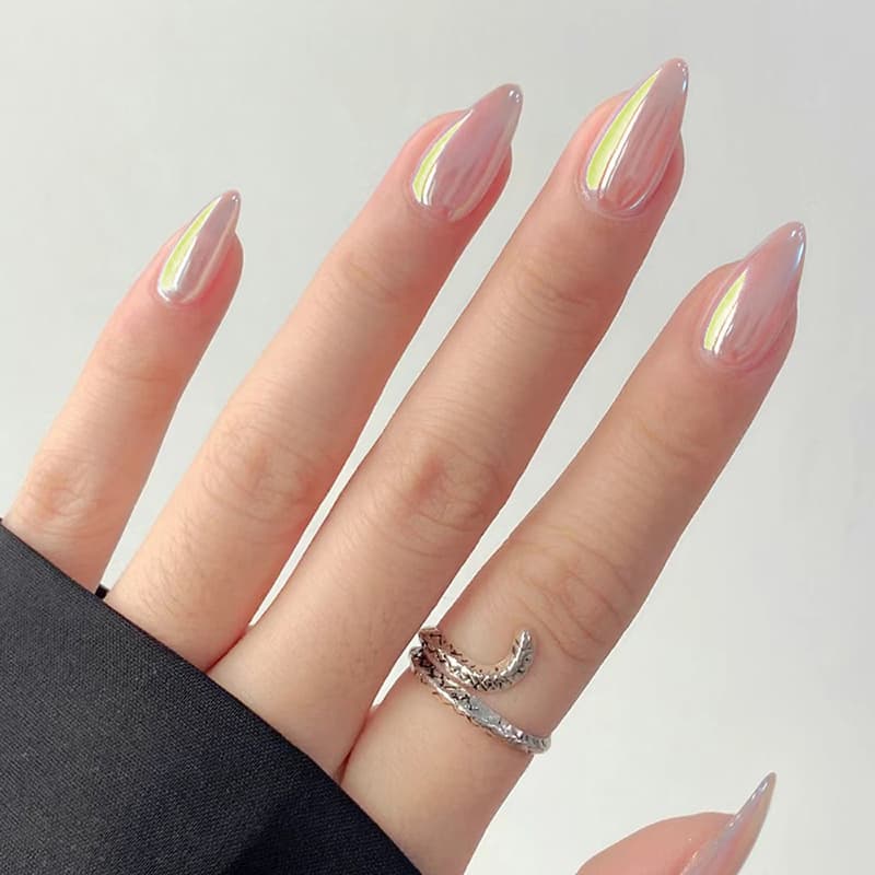Wearable Laser Almond Aurora Mermaid Press-On Nails Cross-Border Export Supply