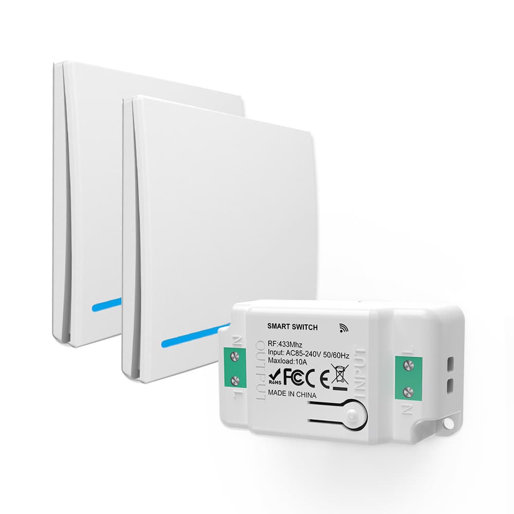 RF433 Wireless Remote Switch for Staircase Lighting, On/Off Control with Sticker Installation