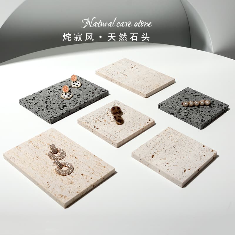 Holey Stone Ins Style Jewelry Display Stand Photo Prop Beige Stone Pad for Photography